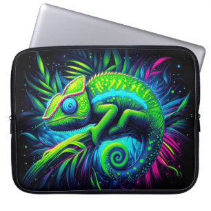 Glowing Chameleon, Öga-Catching Neon Animals Laptop Fodral