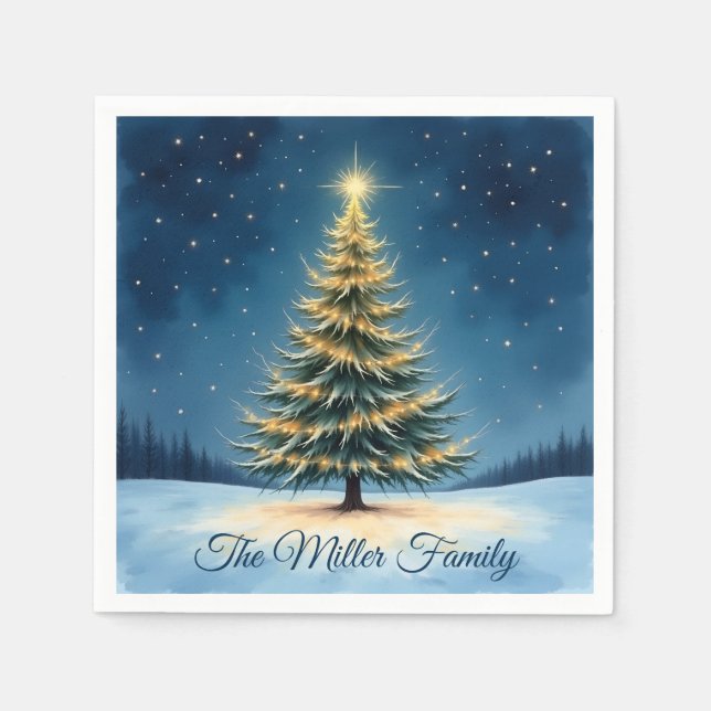 Glowing Christmas Tree Paper Napkin – Customizable Pappersservett (Framsidan)