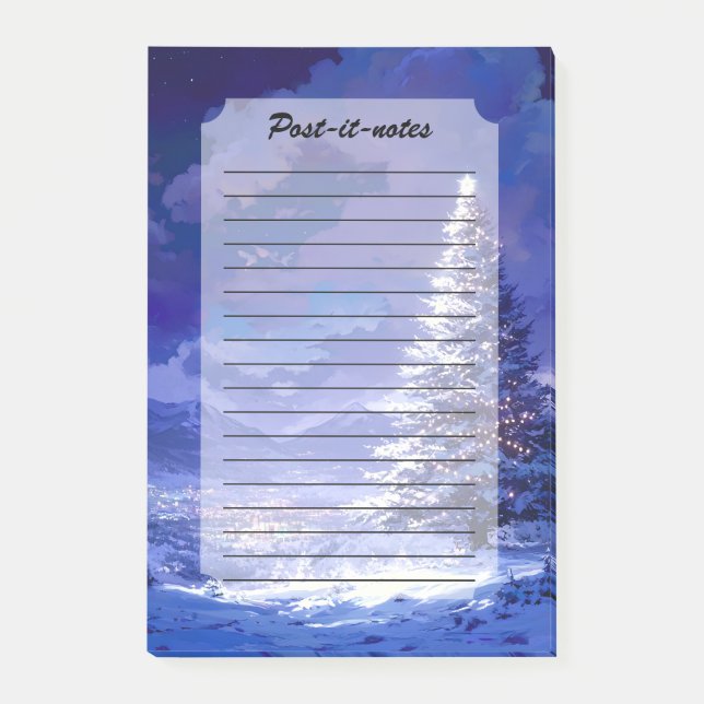 Glowing Christmas Tree Snowy Mountain Landscape Post-it Block (Framsida)