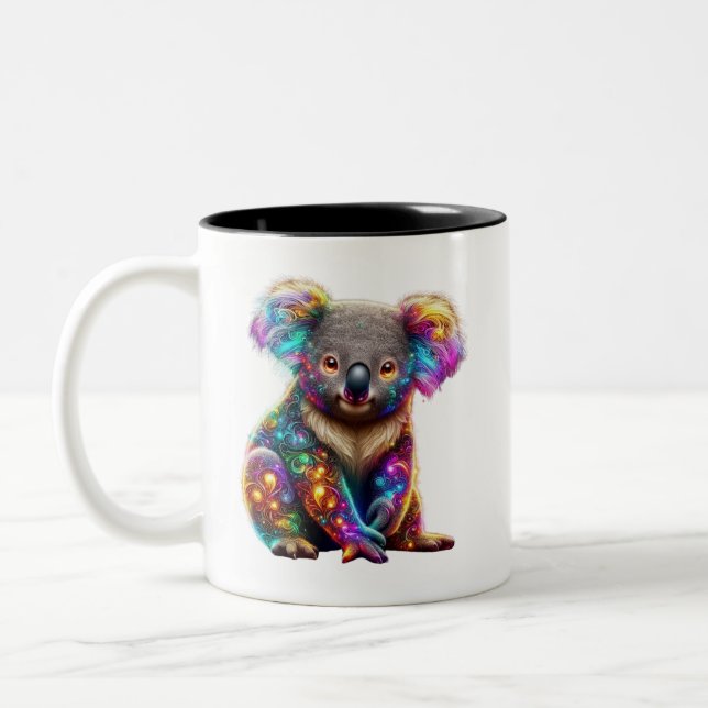 "Glowing Colorful Koala - Radiant Wildlife Art" Två-Tonad Mugg (Vänster)