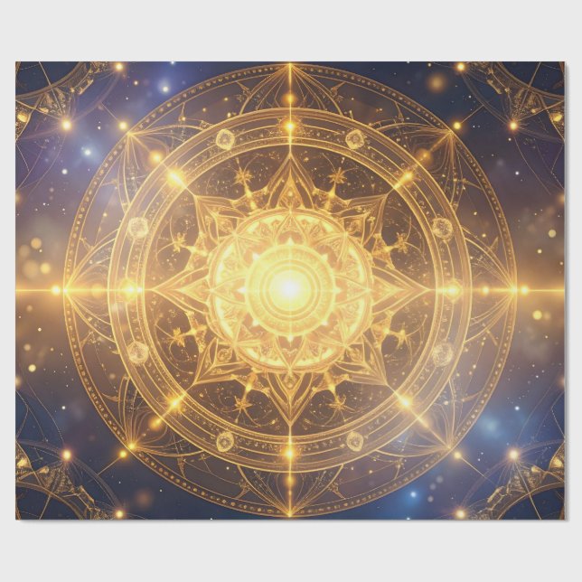 Glowing Cosmic Mandala Gift Wrap Presentpapper (Platt)