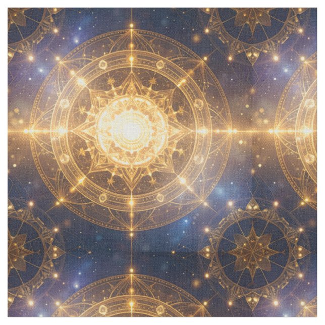 Glowing Cosmic Mandala Starry Fabric Tyg (Närbild)