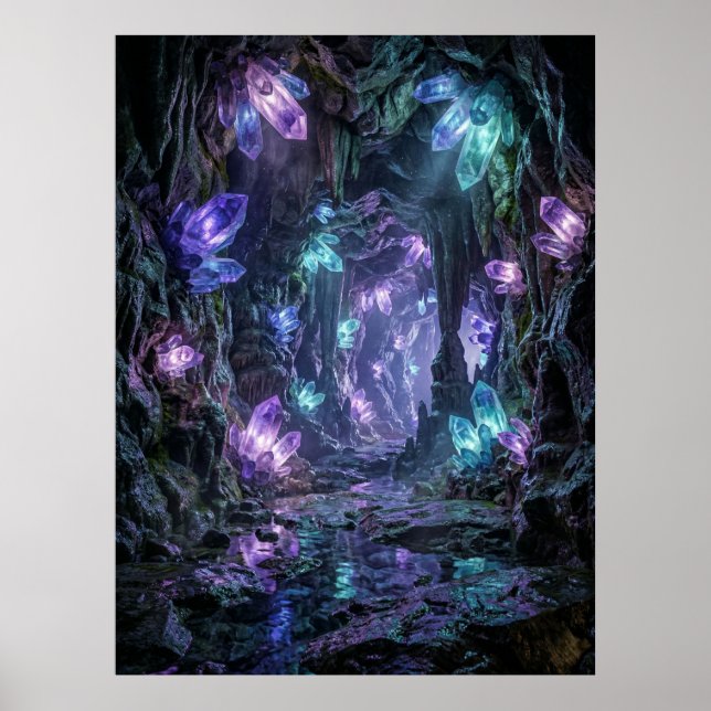 Glowing Crystal Cave Fantasy Art Poster (Framsidan)