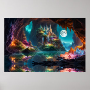 Glowing crystal Cave Poster