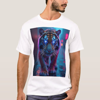 Glowing Cyber Tiger - Fierce, Fet & Futuristiska T Shirt