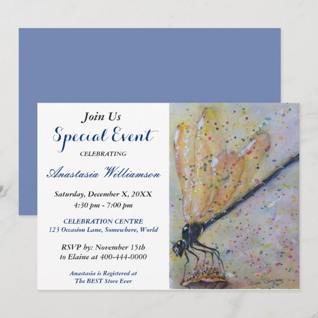 GLOWING DRAGON FLY PARTY HÄNDELSE INBJUDAN (Fram/baksida)