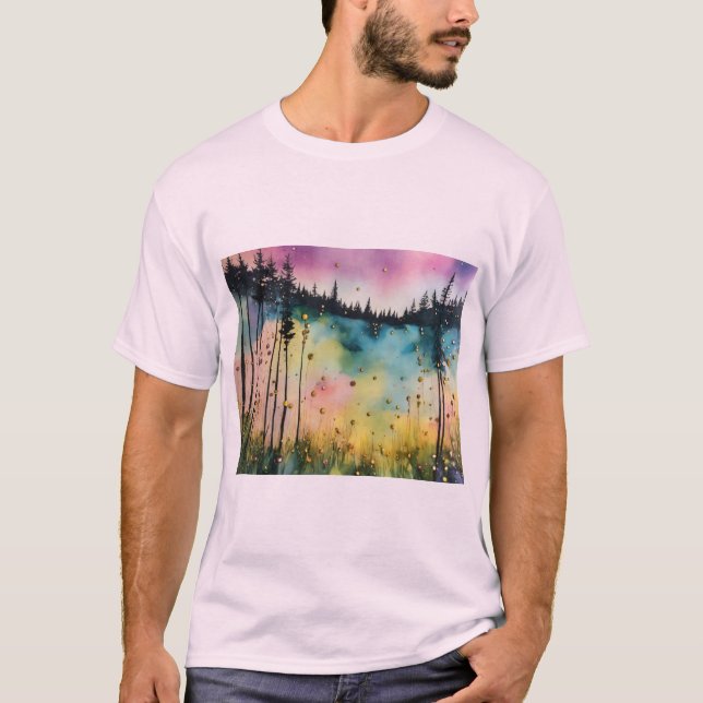 "Glowing Embers: Alcohol Bläck Fireflies Rosa Tee" T Shirt (Framsida)