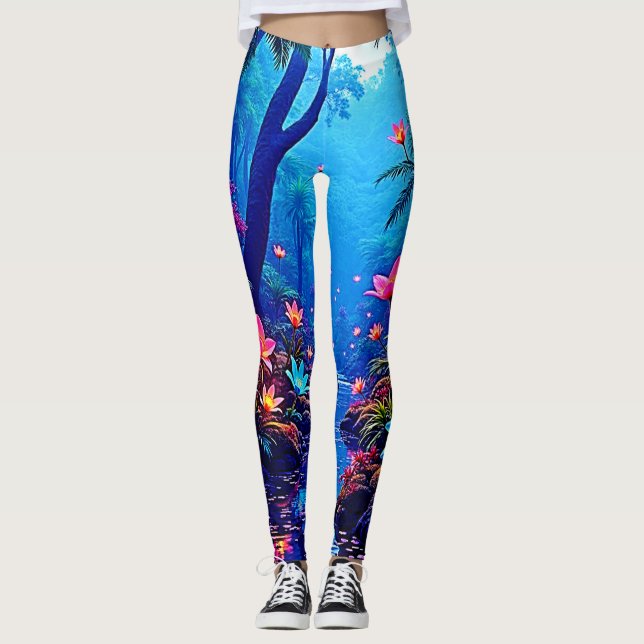 Glowing Etheral Jungle Oasis Design Leggings (Framsida)