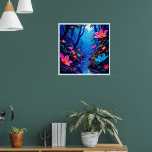 Glowing Etheral Jungle Oasis Design Poster