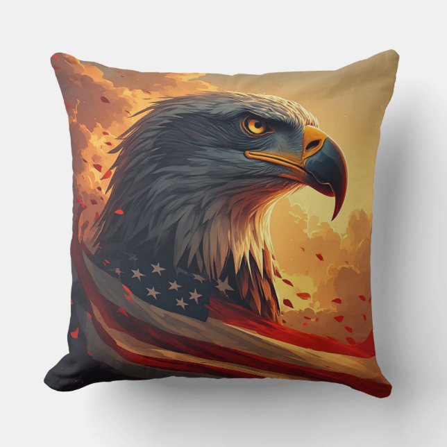 Glowing Flag Patriotic Eagle USA Pride Kudde (Framsida)