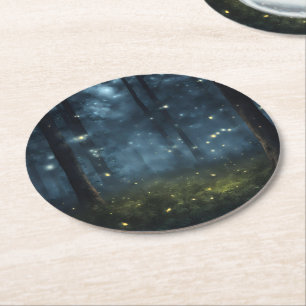 Glowing Forest Fireflies Underlägg Papper Rund