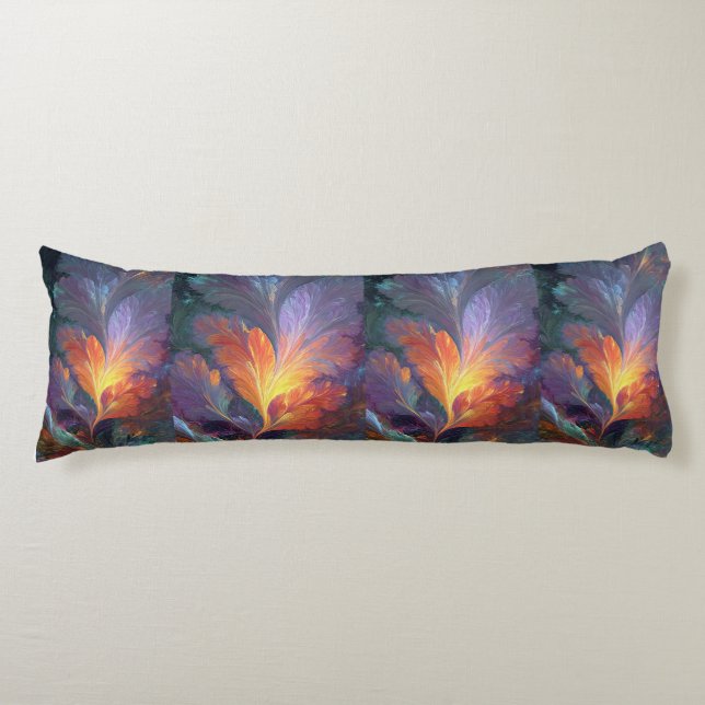 Glowing Fractal Feather Body Pillow – Abstract Art Kroppskudde (Framsidan)
