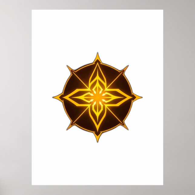 Glowing Golden Compass Rose on Dark Circle Poster (Framsidan)
