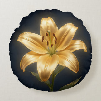 Glowing golden lily flower rund kudde
