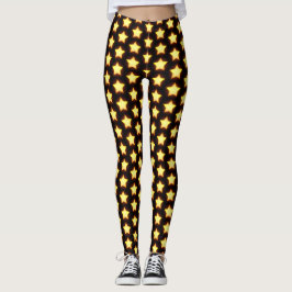 Glowing Golden Star Mönster Leggings