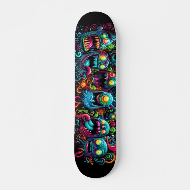 Glowing graffiti monsters design mini skateboard bräda 18,5 cm (Framsida)