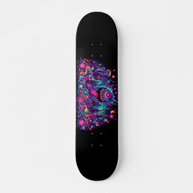 Glowing graffiti monsters design mini skateboard bräda 18,5 cm (Framsida)