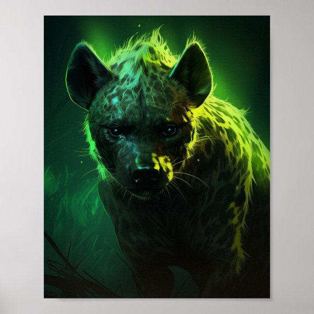Glowing Grönt-Eyed Hyena Wildlife Poster (Framsidan)