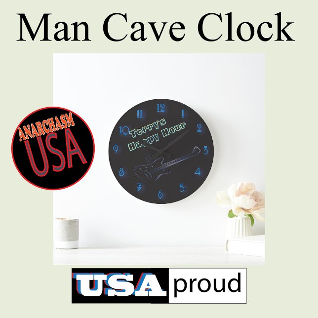 Glowing Guitar Neon-skylt Personlig Lycklig-timme Stor Klocka (decorate your bar or mancave)