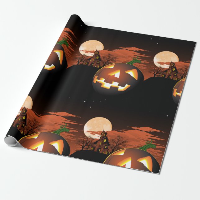 Glowing Halloween Pumpkin Presentpapper (Utrullad)