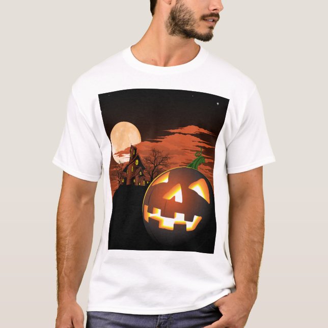 Glowing Halloween Pumpkin Spooky T-Shirt (Framsida)