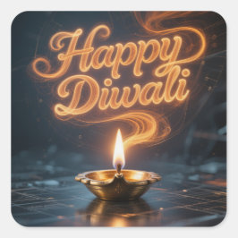 Glowing Happy Diwali Diya Sticker Design Fyrkantigt Klistermärke