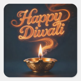 Glowing Happy Diwali Diya Sticker Design Fyrkantigt Klistermärke
