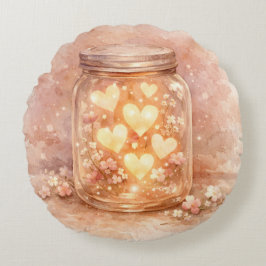 Glowing Heart Jar Round Pillow Rund Kudde