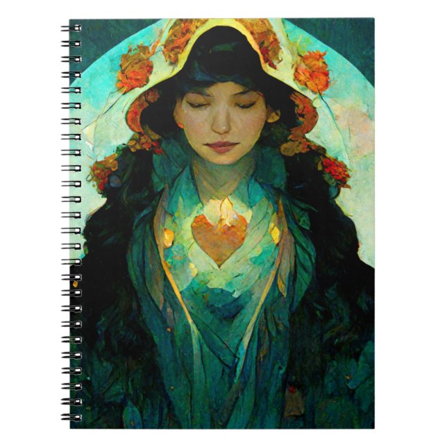 Glowing Heart Woman Fantasy Sci-Fi Anteckningsbok (Framsidan)