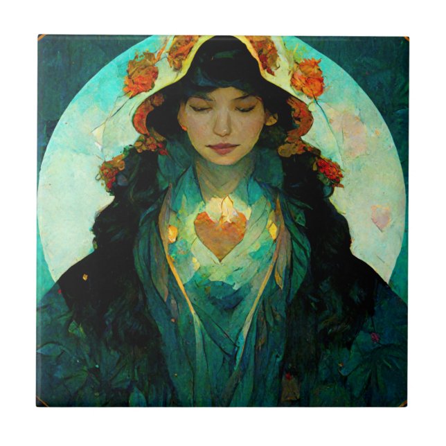 Glowing Heart Woman Fantasy Sci-Fi Kakelplatta (Framsidan)