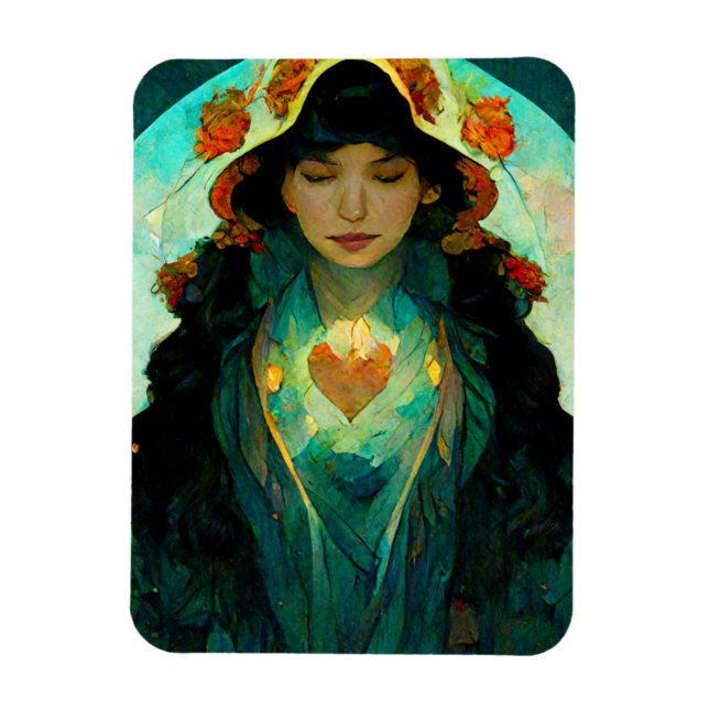 Glowing Heart Woman Fantasy Sci-Fi Magnet (Vertikal)