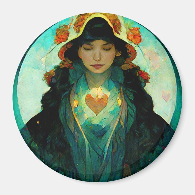 Glowing Heart Woman Fantasy Sci-Fi Magnet (Framsidan)