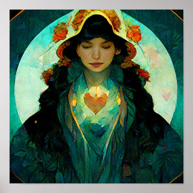 Glowing Heart Woman Fantasy Sci-Fi Poster (Framsidan)