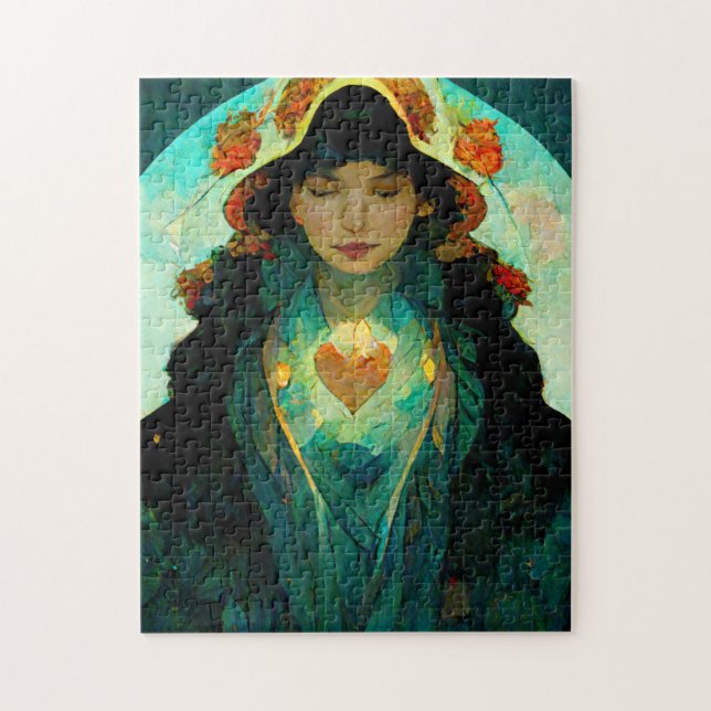 Glowing Heart Woman Fantasy Sci-Fi Pussel (Vertikal)