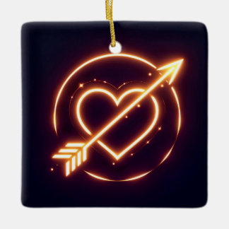 glowing image of a heart with cupid's arrow julgransprydnad keramik