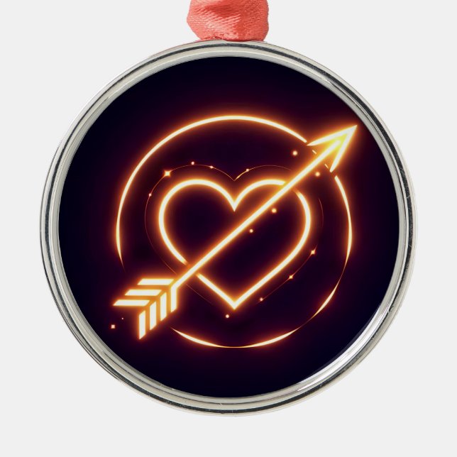 glowing image of a heart with cupid's arrow julgransprydnad metall (Framsidan)