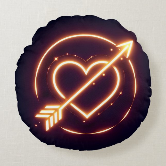 glowing image of a heart with cupid's arrow rund kudde (Framsidan)