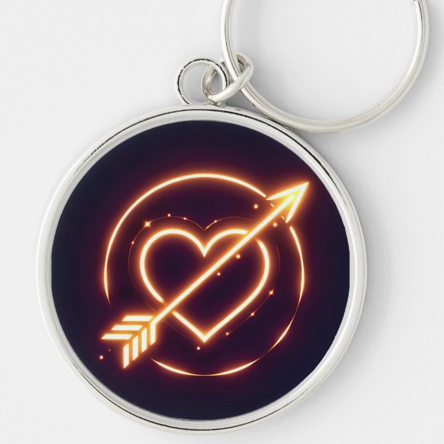 glowing image of a heart with cupid's arrow rund silverfärgad nyckelring (Framsidan)
