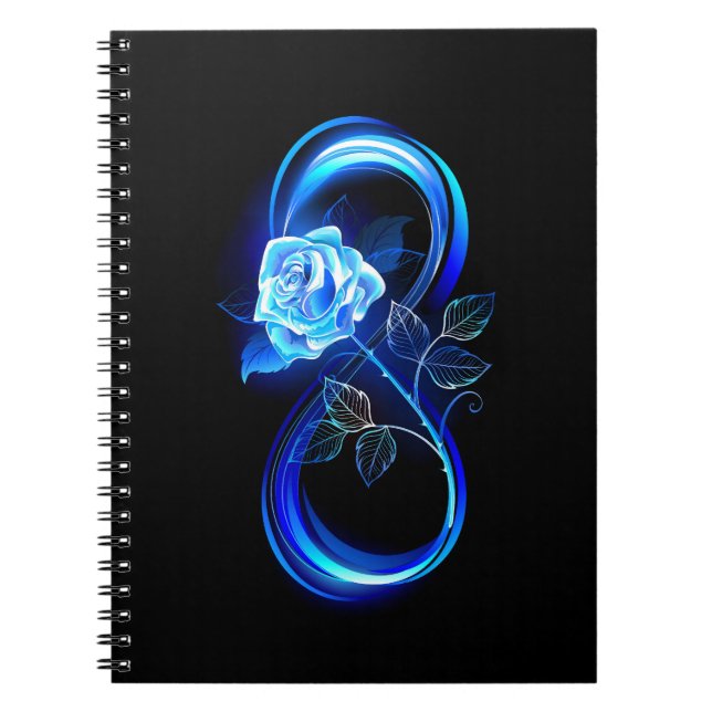 Glowing infinity with blue rose anteckningsbok (Framsidan)