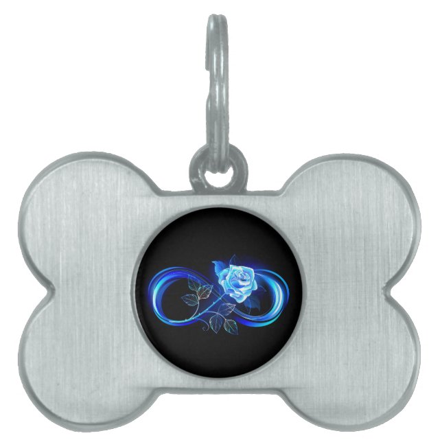 Glowing infinity with blue rose ID-bricka husdjur (Framsidan)