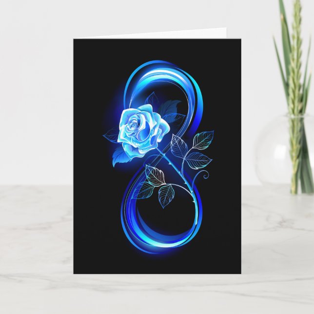 Glowing infinity with blue rose inbjudan (Framsida)
