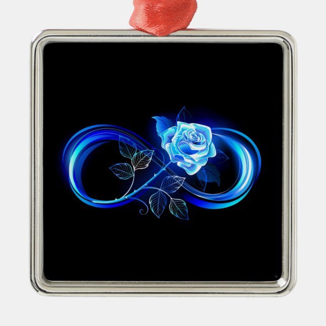 Glowing infinity with blue rose julgransprydnad metall (Framsidan)