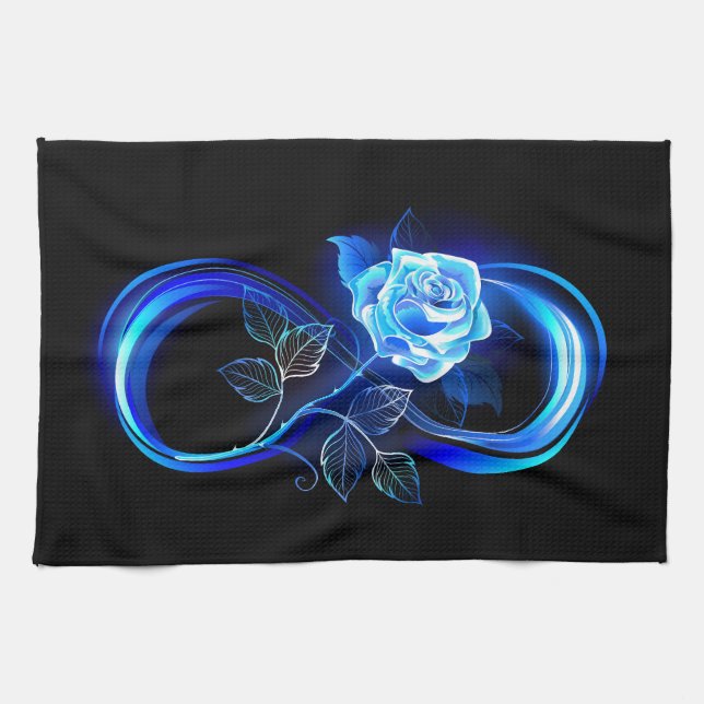 Glowing infinity with blue rose kökshandduk (Horisontell)