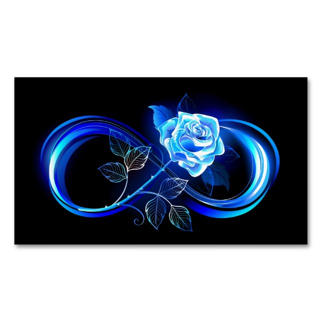 Glowing infinity with blue rose magnetiska visitkort (Framsida)