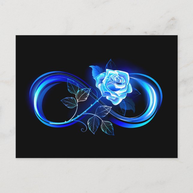 Glowing infinity with blue rose meddelande vykort (Framsida)