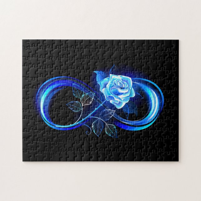 Glowing infinity with blue rose pussel (Horisontell)