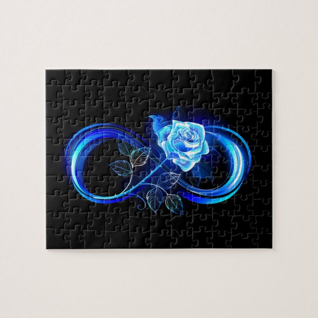 Glowing infinity with blue rose pussel (Horisontell)
