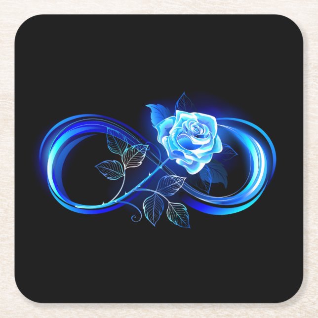 Glowing infinity with blue rose underlägg papper kvadrat (Framsidan)