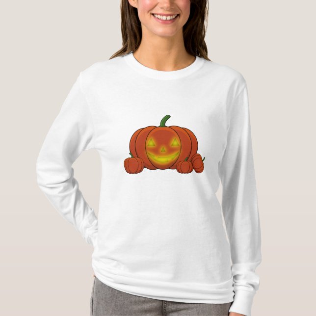 Glowing Jack-o'-Lantern Pumpkin T Shirt (Framsida)
