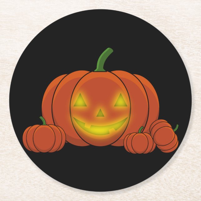 Glowing Jack-o'-Lantern Pumpkin Underlägg Papper Rund (Framsidan)